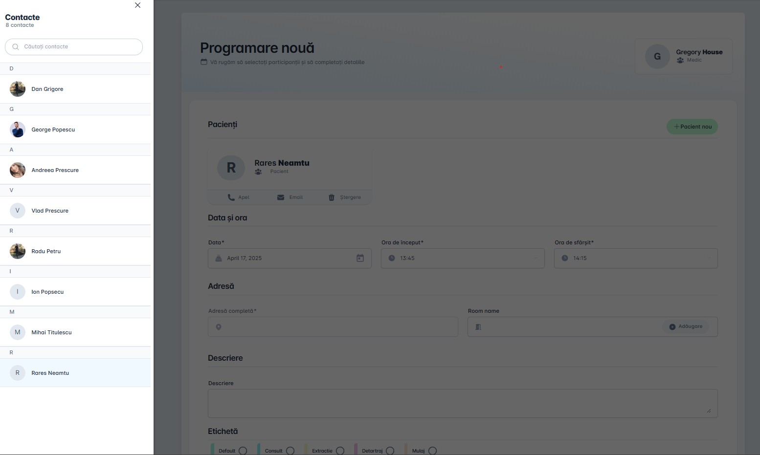 Detalii programare vizita clinica stomatologica