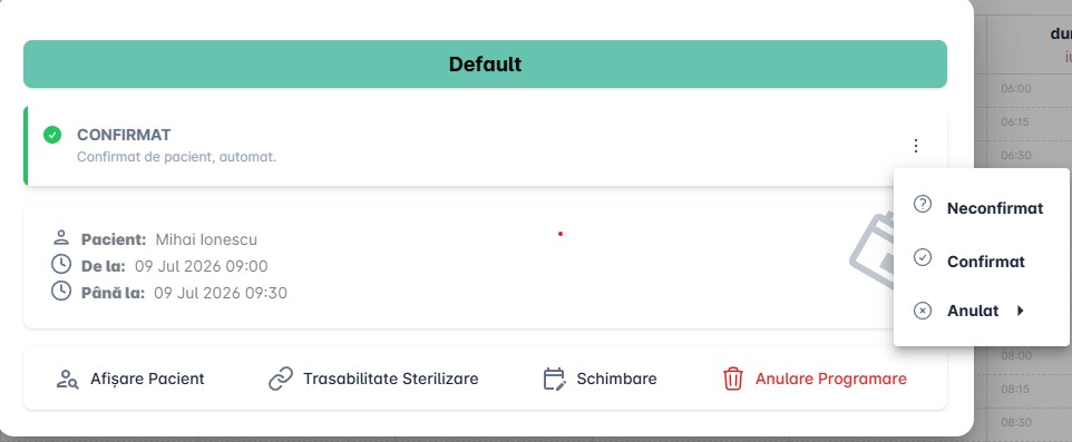 Confirmare programare stomatologie pacient social media
