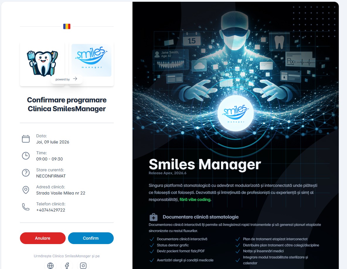 Confirmare programare stomatologie pacient
