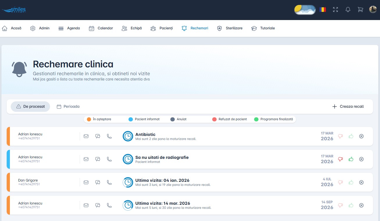 Module recall pacienti stomatologie