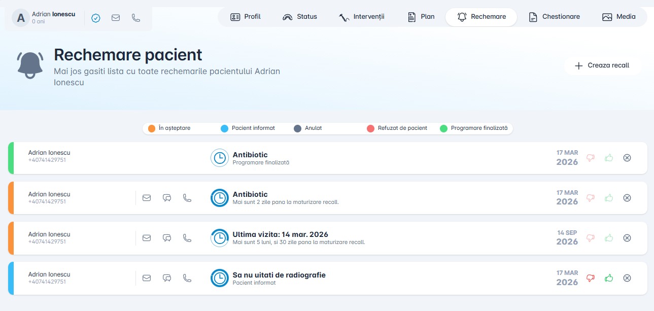 Module recall pacienti stomatologie
