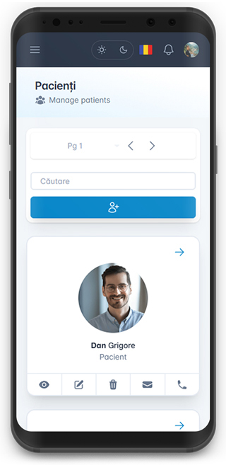Aplicația SmilesManager pe telefon mobil - Interfață software stomatologic
